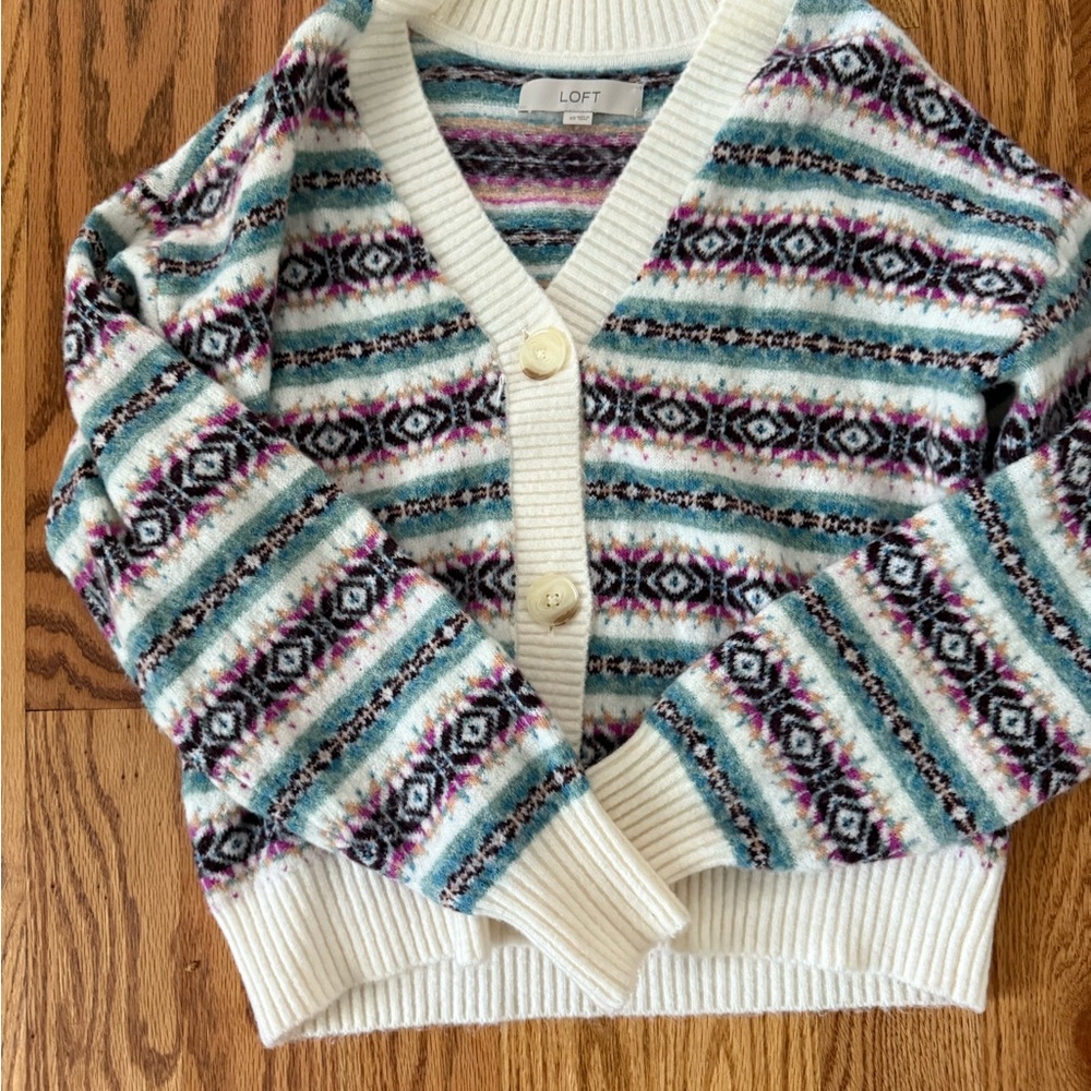 LOFT Women's Striped Cardigan - Blue, White, and Purple